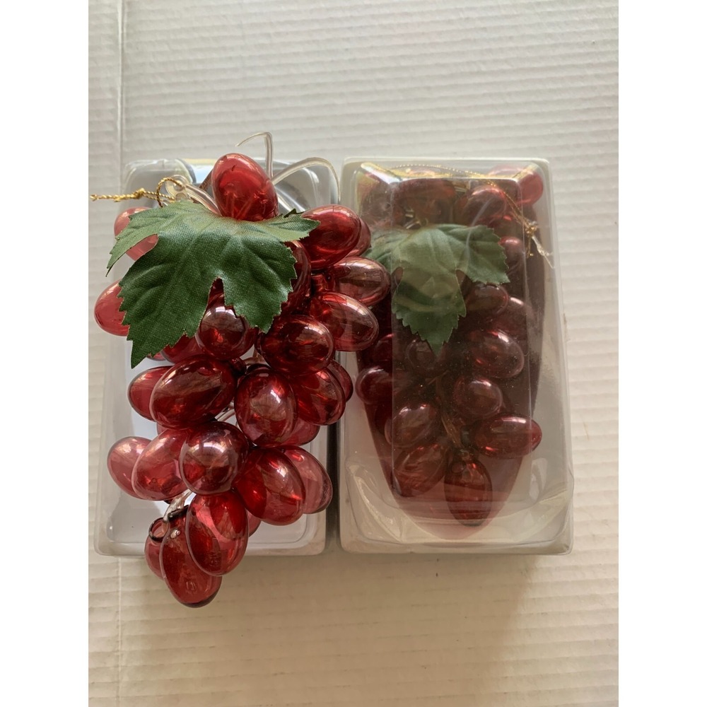 Vtg Grape Cluster NIP LOT of 2 Shiny Clear Plastic Purple Jim Marvin Taiwan